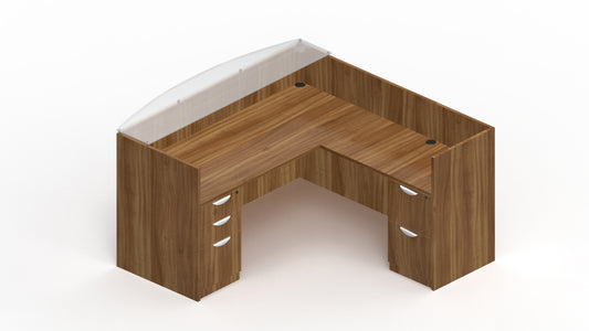 OTG 71"W x 71"D L-Shape Reception Desk with Full Pedestals and Glass Transaction Top