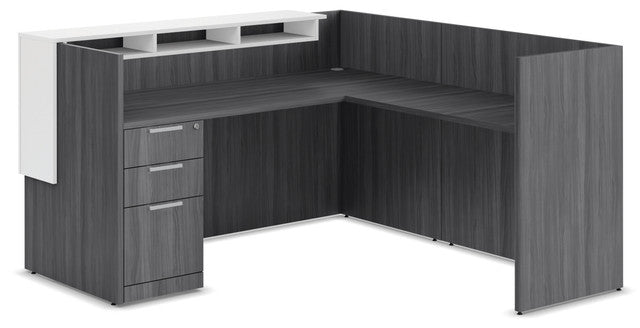 OS Reception L-Desk with Overlay and Pedestal