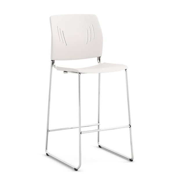 RISE Armless Polyurethane Stool with Footrest and Chrome Base