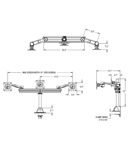 Triple-Screen Parabolic Hub Flat Screen Monitor Arm