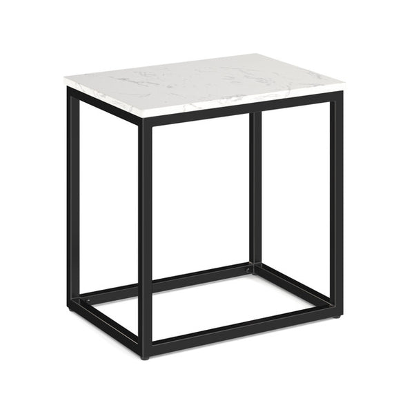 Lenox 22" x 16" Rectangular Quartz Top Side Table with Black Metal Base