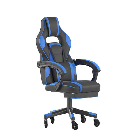 Gaming Chair Racing Computer Chair with Fully Reclining Back/Arms and Transparent Roller Wheels, Slide-Out Footrest