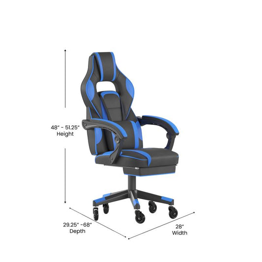 Gaming Chair Racing Computer Chair with Fully Reclining Back/Arms and Transparent Roller Wheels, Slide-Out Footrest