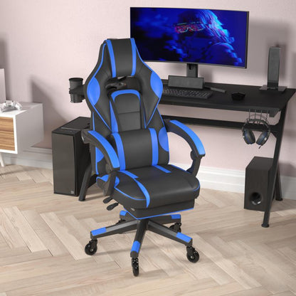 Gaming Chair Racing Computer Chair with Fully Reclining Back/Arms and Transparent Roller Wheels, Slide-Out Footrest