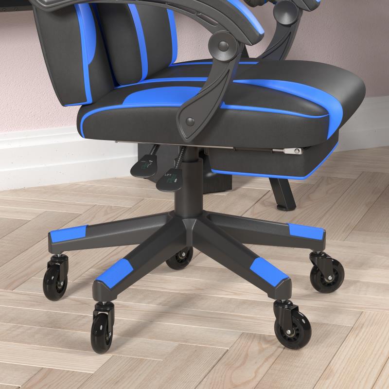 Gaming Chair Racing Computer Chair with Fully Reclining Back/Arms and Transparent Roller Wheels, Slide-Out Footrest