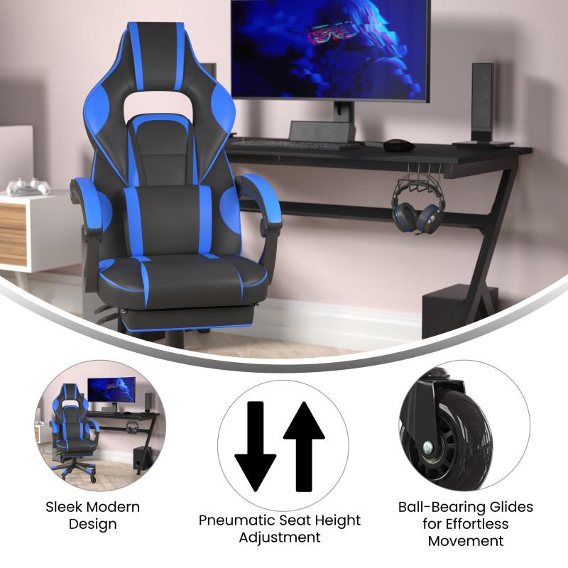 Gaming Chair Racing Computer Chair with Fully Reclining Back/Arms and Transparent Roller Wheels, Slide-Out Footrest