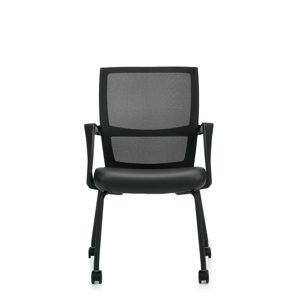 Low Back Mesh Armchair w/ Luxhide Seat (Casters and Glides included)