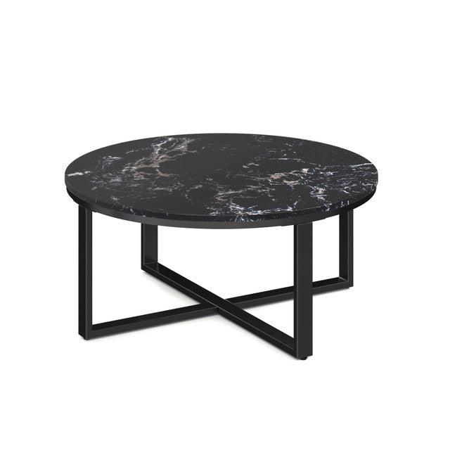 Kora 36" Round Quartz Occasional Table with Black Metal Base