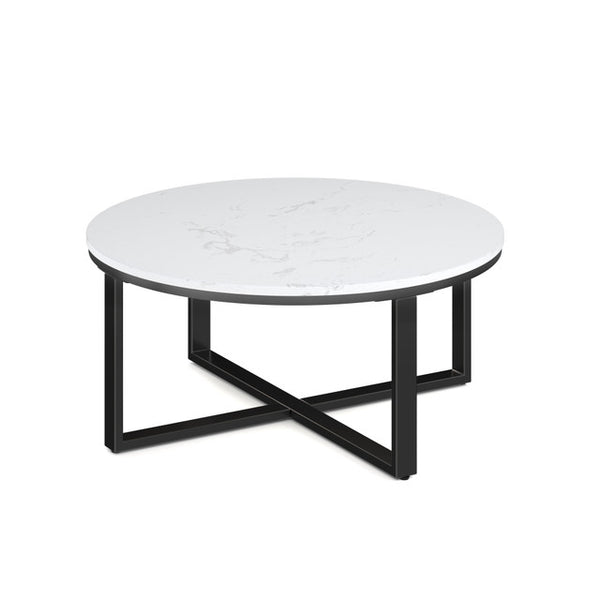 Kora 36" Round Quartz Occasional Table with Black Metal Base