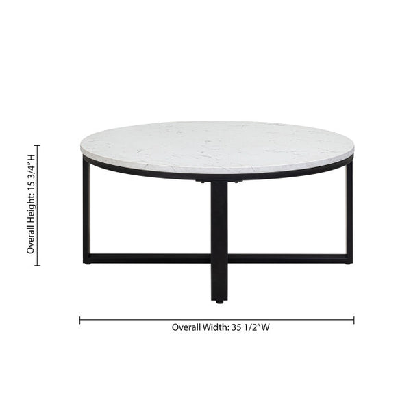 Kora 36" Round Quartz Occasional Table with Black Metal Base