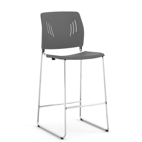 RISE Armless Polyurethane Stool with Footrest and Chrome Base